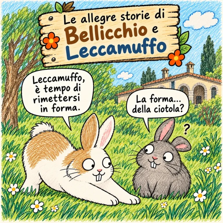 Tavola di Bellicchio e Leccamuffo dedicata all’esercizio fisico, con Leccamuffo che trasforma l’allenamento in una corsa verso i croccantini.
